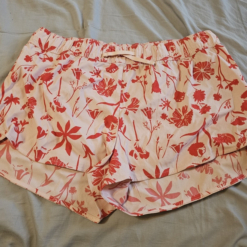The North Face Women's Sz XL Pink Floral Printed Athleisure Causal Shorts